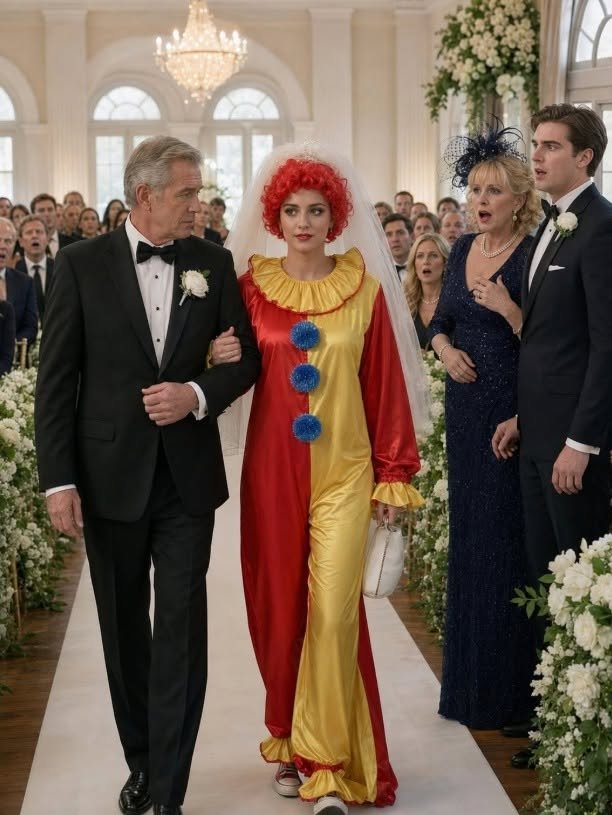 My mother-in-law hid my wedding dress and left me a clown costume along with a note that read, “Know your place”; in front of 200 guests, I put it on, took my father’s hand, and walked down the aisle without crying, revealing a secret that would ruin their lives forever.